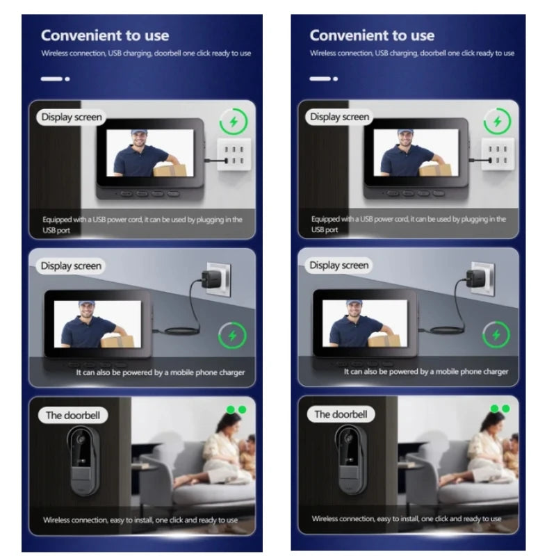 Sonnette vidéo interphone sans fil avec vision nocturne HD